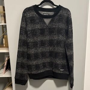 Betabrand Men's Gray Plaid Crewneck Sweater